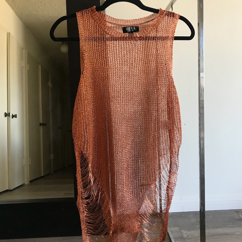Mesh wire coverup dress in rust